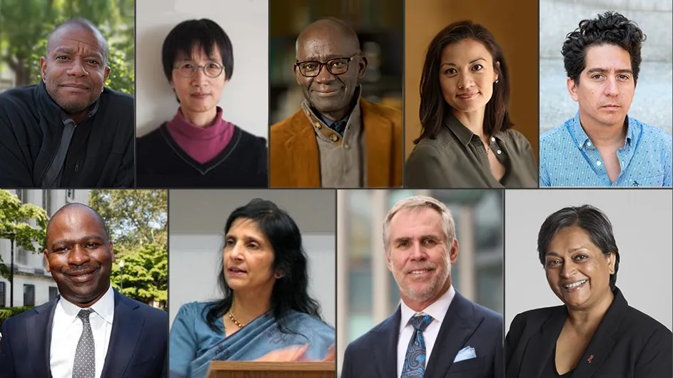 Clockwise from top left: Paul Beatty, Serena Ng, Mamadou Diouf, Nim Tottenham, Daniel Alarcón, Quarraisha Abdool Karim, Erik Talley, Gauri Viswanathan, and Fredrick Harris.